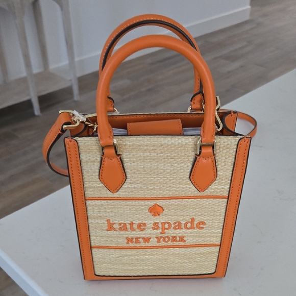 kate spade Handbags - New W/ Tag Kate Spade Ellie Mini Straw Orange Mini Tote Bag Crossbody Top Handle